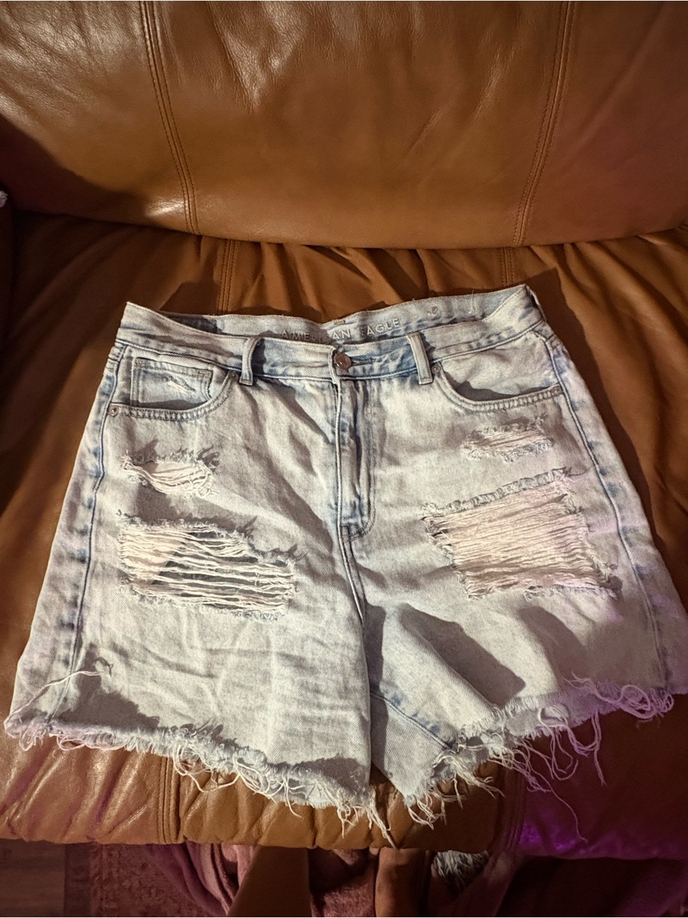 American Eagle Outfitters Light Blue Distressed Denim Shorts